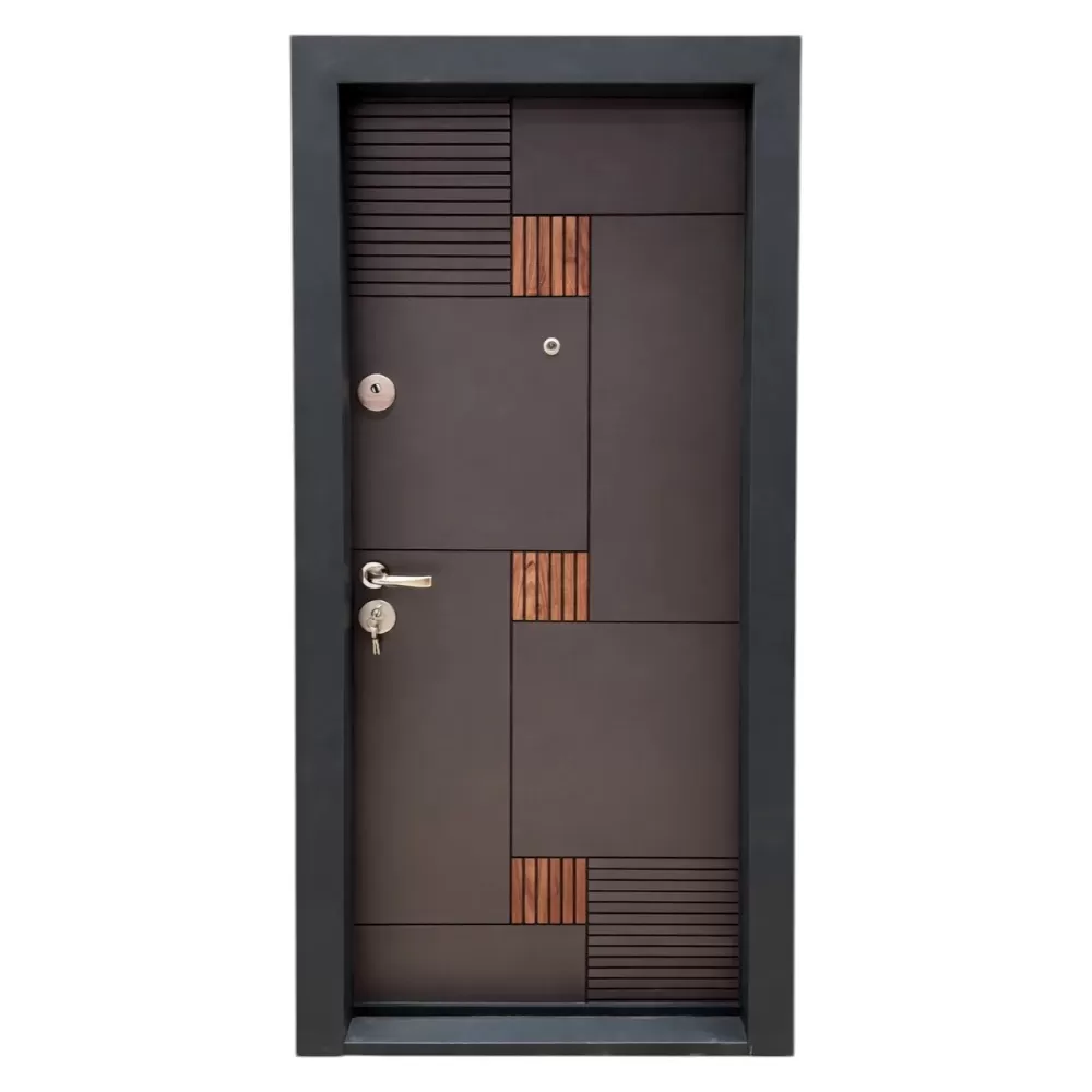 Usa metalica de apartament cu izolatie si vizor Novo Doors First Class NDS06, Deschidere Stanga Dreapta, Dimensiune 200X88 cm, Tabla 1.2 mm, Kit complet, Gri antracit cu insertie Stejar (Sens deschidere: Dreapta)