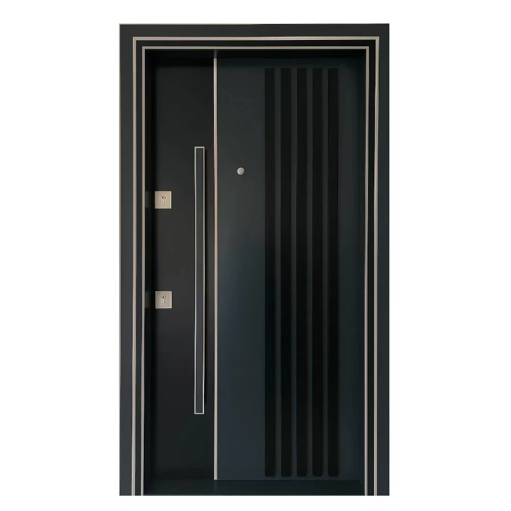 Usa metalica de exterior cu izolatie si vizor Novo Doors NDS1000S, Din compozit, 2 yale, Kit complet, Pentru case, (Culoare: Gri Antracit, Geam: Fara geam, Sens deschidere: Dreapta)