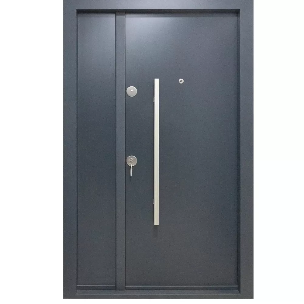 Usa metalica dubla de exterior cu izolatie si vizor Novo Doors NDS1200, Din compozit, 2 yale, Kit complet, Pentru case (Culoare: Gri Antracit, Dimensiune: 120 cm, Sens deschidere: Stanga)