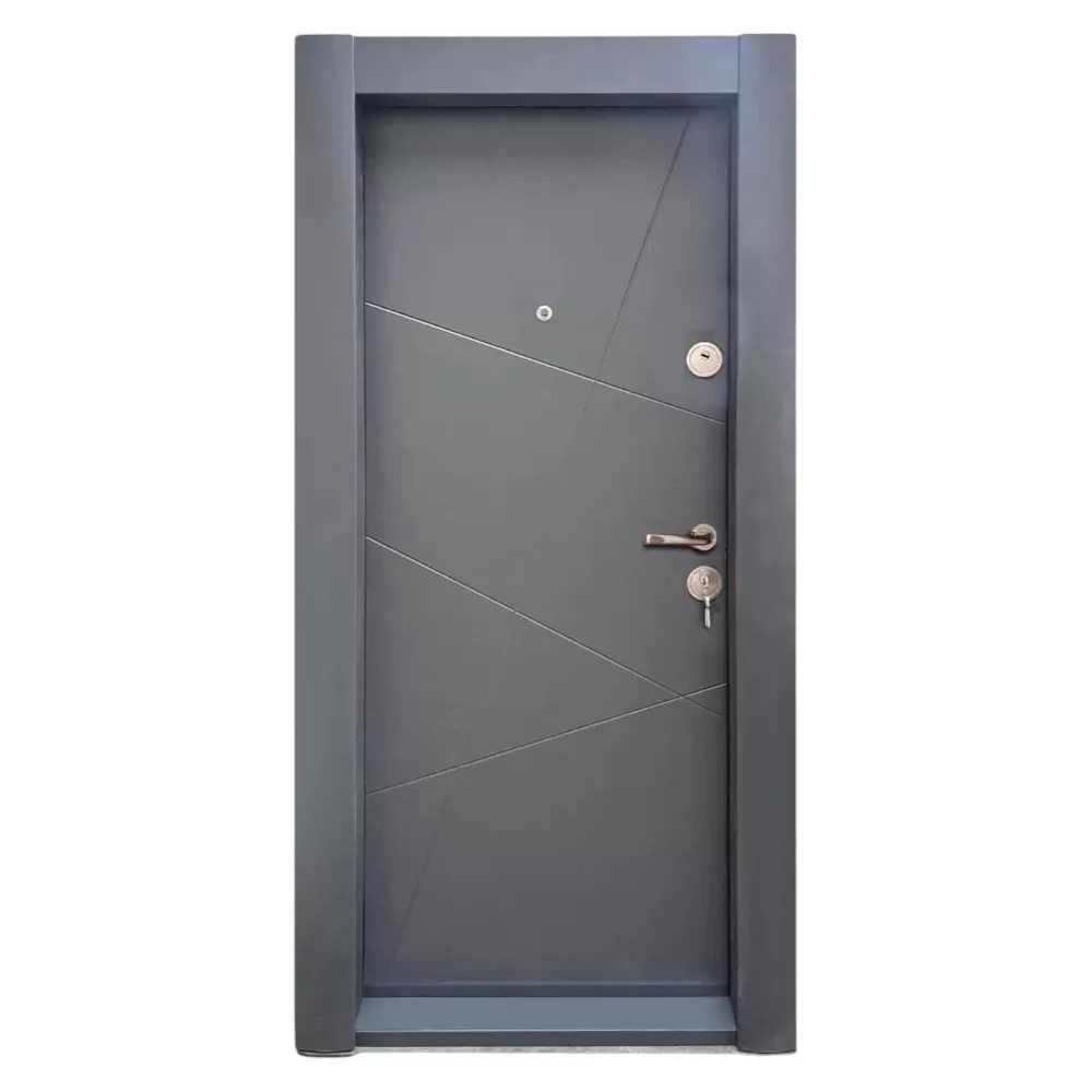 Usa metalica de apartament cu izolatie si vizor Novo Doors First Class NDS15, Cu toc imbracat si folie PVC, Deschidere Stanga Dreapta, Dimensiune 200X88 cm, Tabla 1.2 mm, Kit complet, Gri antracit (Sens deschidere: Dreapta)