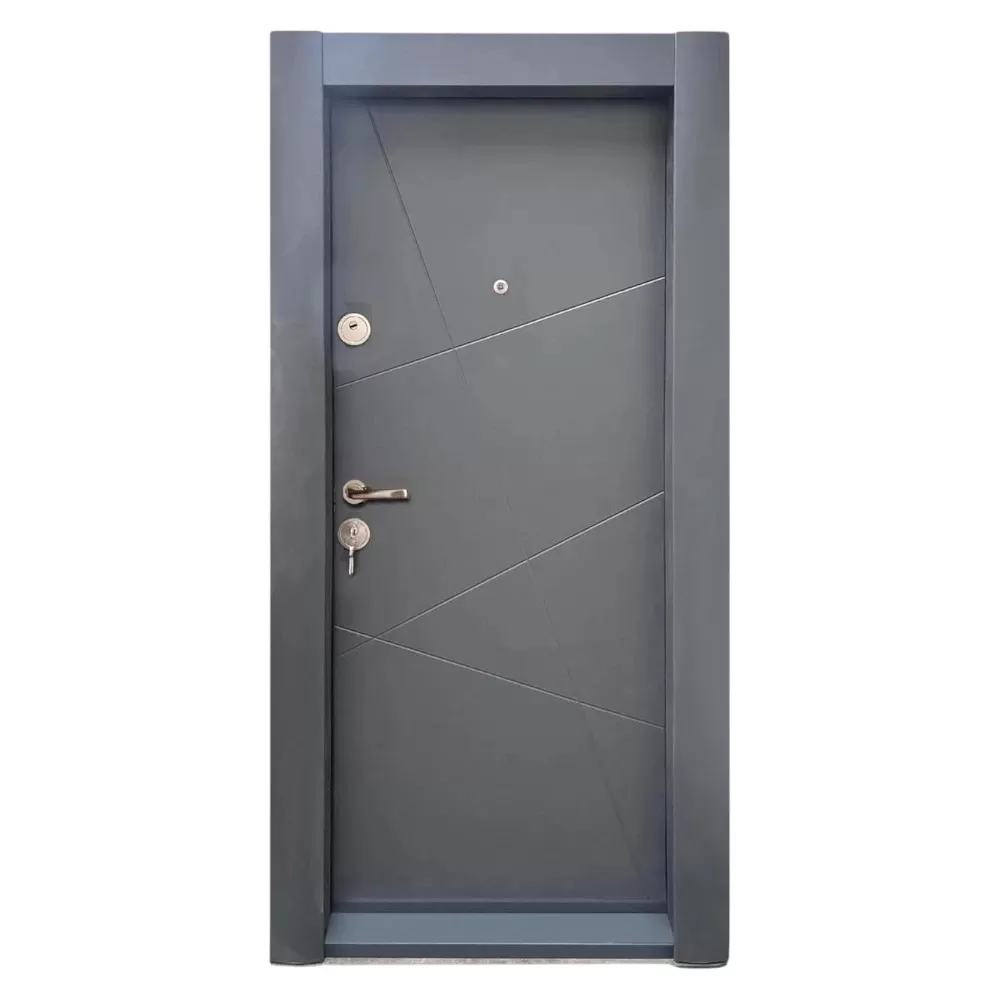 Usa metalica de apartament cu izolatie si vizor Novo Doors First Class NDS15, Cu toc imbracat si folie PVC, Deschidere Stanga Dreapta, Dimensiune 200X88 cm, Tabla 1.2 mm, Kit complet, Gri antracit (Sens deschidere: Stanga)