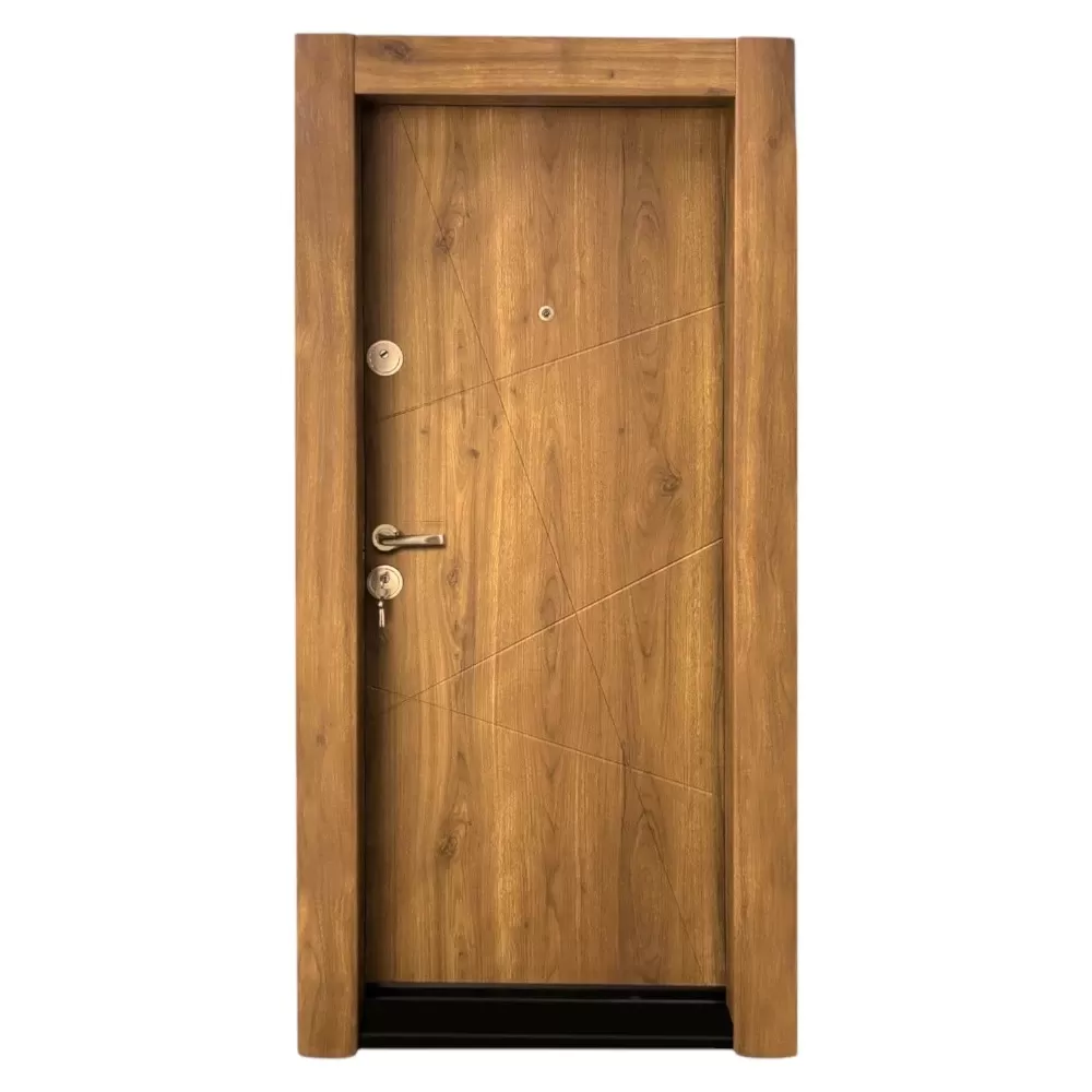 Usa metalica de apartament cu izolatie si vizor Novo Doors First Class NDS16, Cu toc imbracat si folie PVC, Deschidere Stanga Dreapta, Dimensiune 200X88 cm, Tabla 1.2 mm, Kit complet, Stejar deschis natur (Sens deschidere: Dreapta)