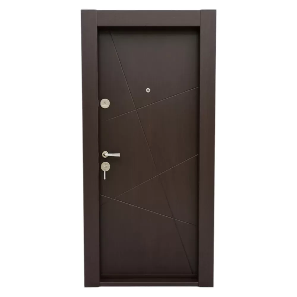 Usa metalica de apartament cu izolatie si vizor Novo Doors First Class NDS18W, Cu toc imbracat si folie PVC, Deschidere Stanga Dreapta, Dimensiune 200X88 cm, Tabla 1.2 mm, Kit complet, Wenge (Sens deschidere: Dreapta)