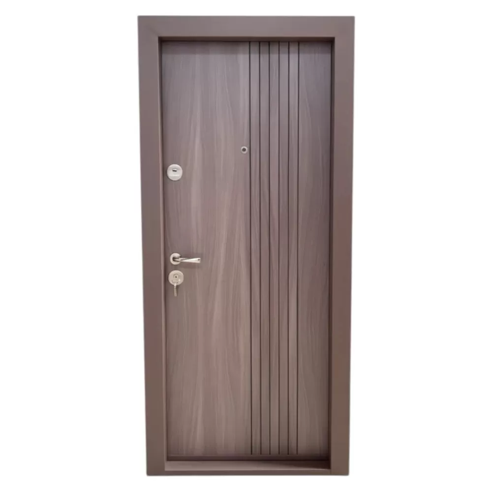 Usa metalica de apartament cu izolatie si vizor Novo Doors First Class NDS29, Deschidere Stanga Dreapta, Dimensiune 200X88 cm, Tabla 1.2 mm, Kit complet, Maron Tanganica (Sens deschidere: Dreapta)