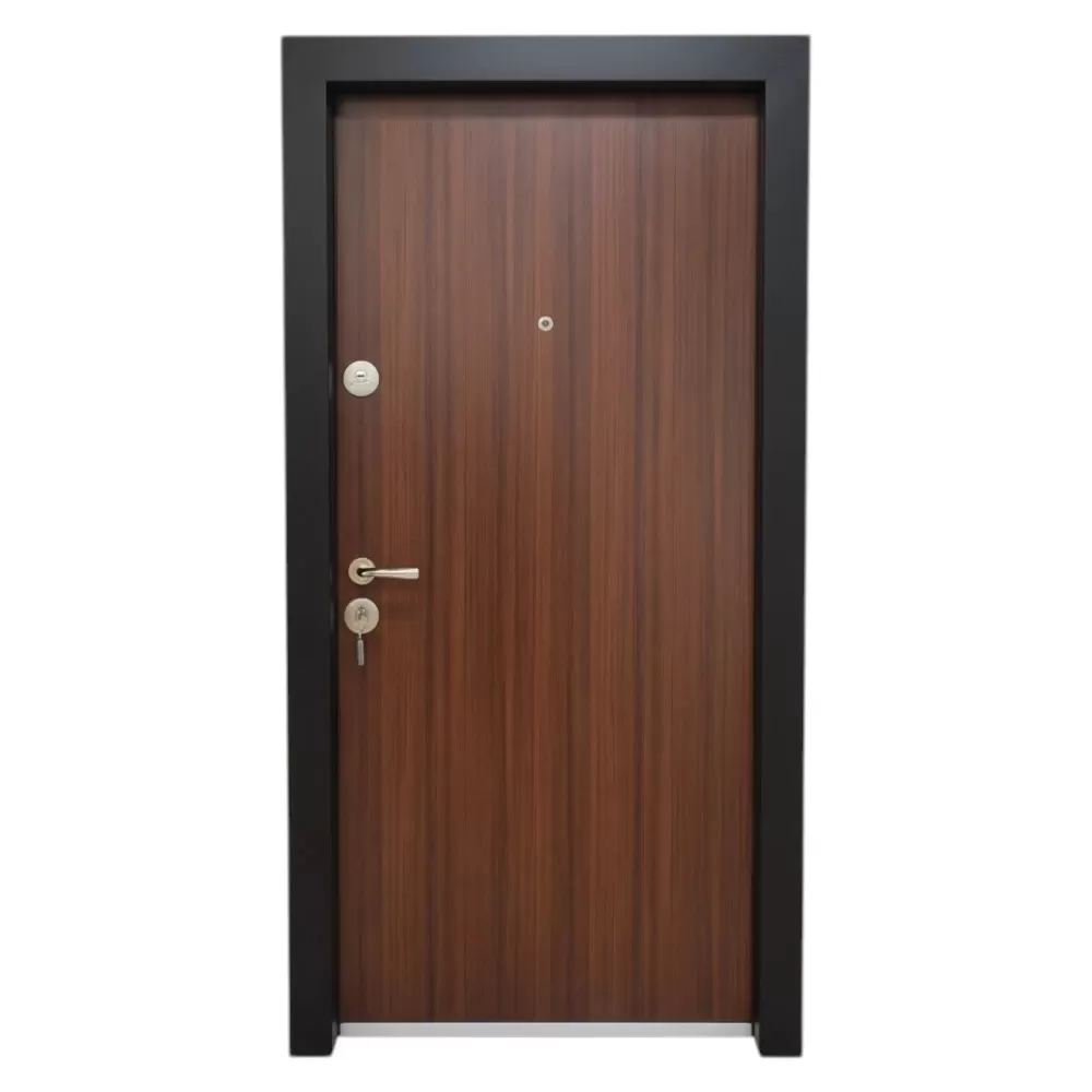 Usa metalica de exterior cu izolatie si vizor Novo Doors NDS305 Din compozit, 2 yale, Kit complet, Pentru case, Nuc (Dimensiune: 98 cm, Sens deschidere: Dreapta)