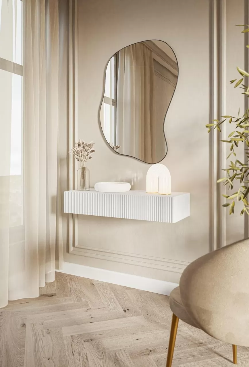 MAA42 - Masuta Consola suspendata Alba, 90 110 cm, masa de toaleta cu 1 2 sertar(e), cosmetica machiaj, vanity